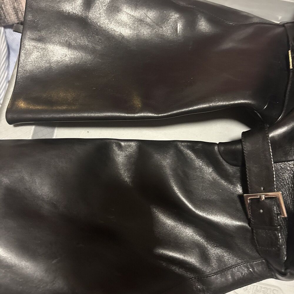 Nine West Diablo Black Leather Zip Up Buckle Knee High Riding Boots 9 - Picture 11 of 12